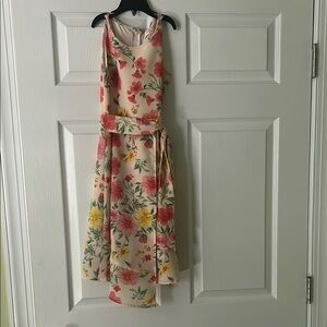 Floral Sleeveless Dress - Cream with Red and Yellow Flowers